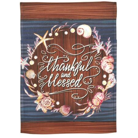 RECINTO 13 x 18 in. Wreath Coastal Thankful & Blessed Printed Garden Flag RE3458007